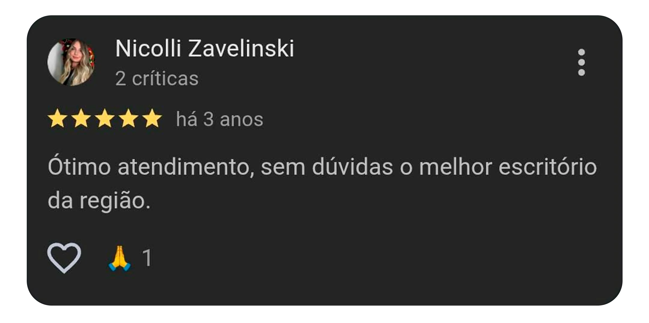 Depoimento de cliente no Google - avaliação 1