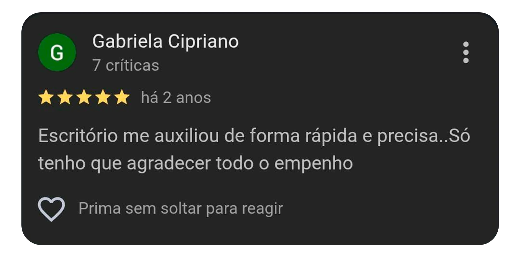 Depoimento de cliente no Google - avaliação 2